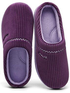 Women's Purple Arch Support Memory Foam Non-Slip Two Tone Embroidered Slippers